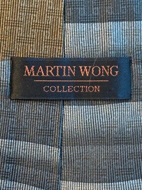 Vintage Martin Wong Collection Geometric Silk Necktie Grey Blue Abstract Deco